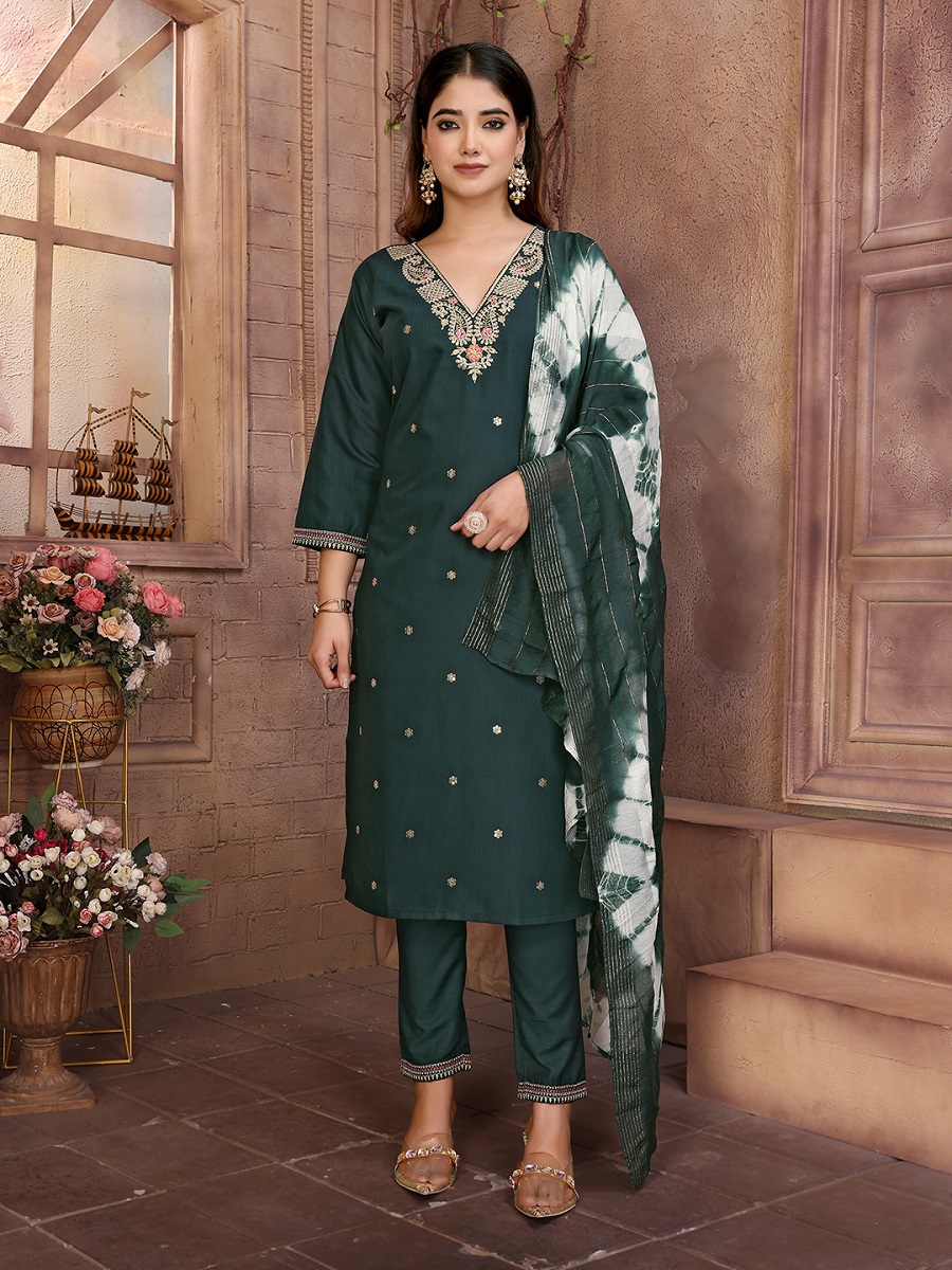 Women's Viscose Embroidery Straight Kurta Pant With Dupatta
