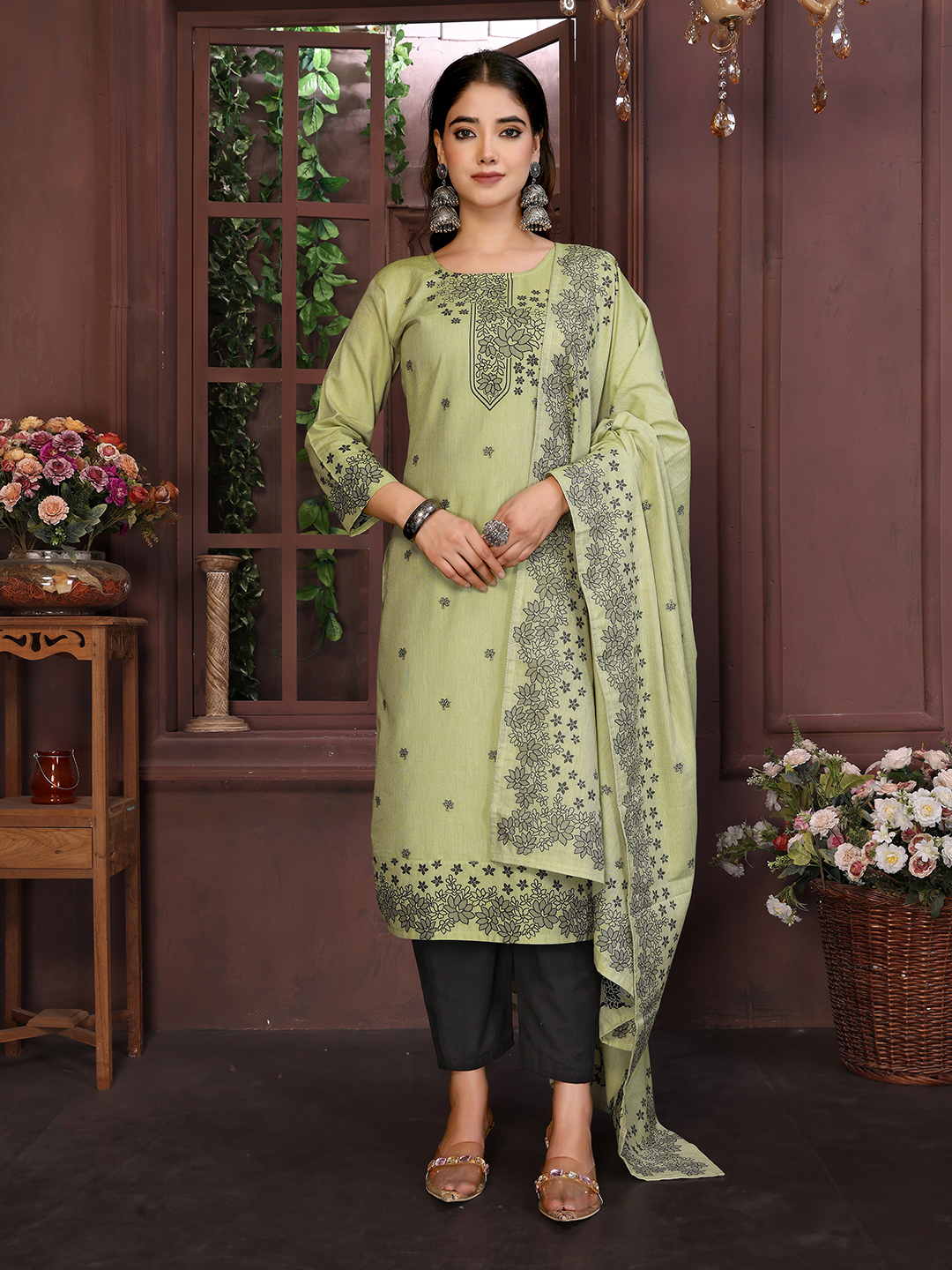 Women's Cotton weaving design Straight Kurta Pant With Dupatta