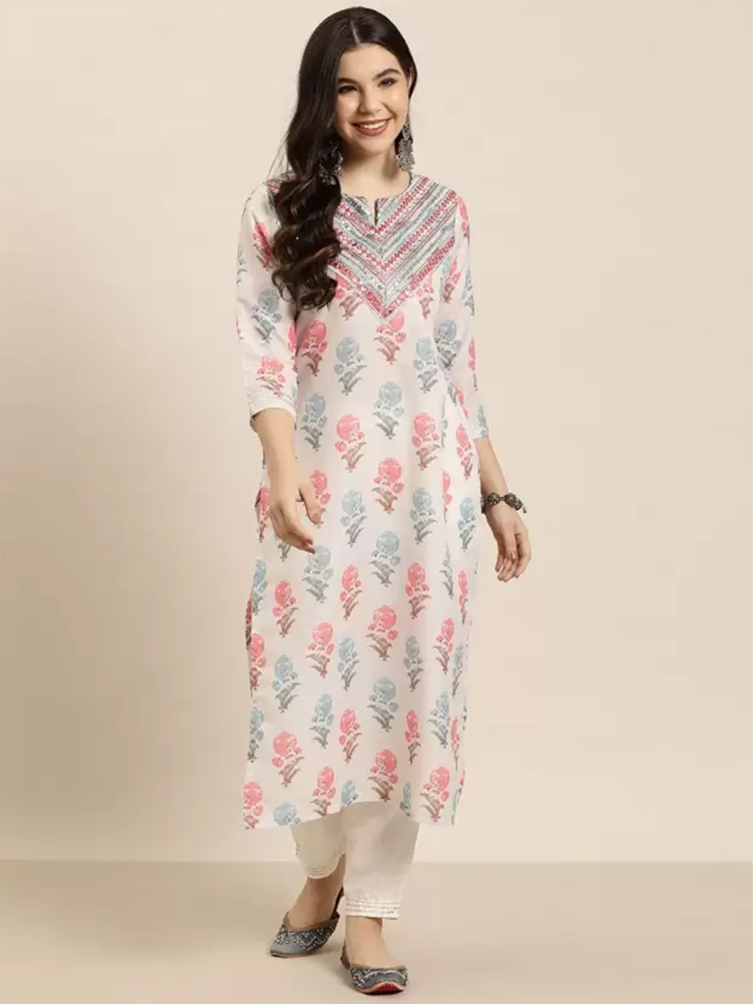 Women's Cotton Embroidery Straight Kurti