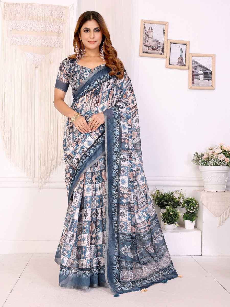 Chanderi Digital Print Saree With Unstiched Blouse Piece