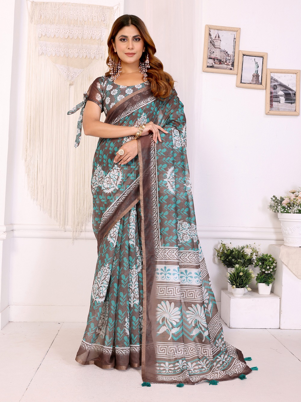 Chanderi Digital Print Saree With Unstiched Blouse Piece