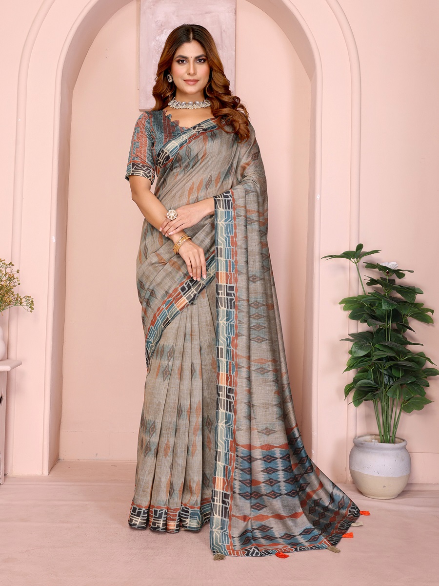 Chanderi Digital Print Saree With Unstiched Blouse Piece