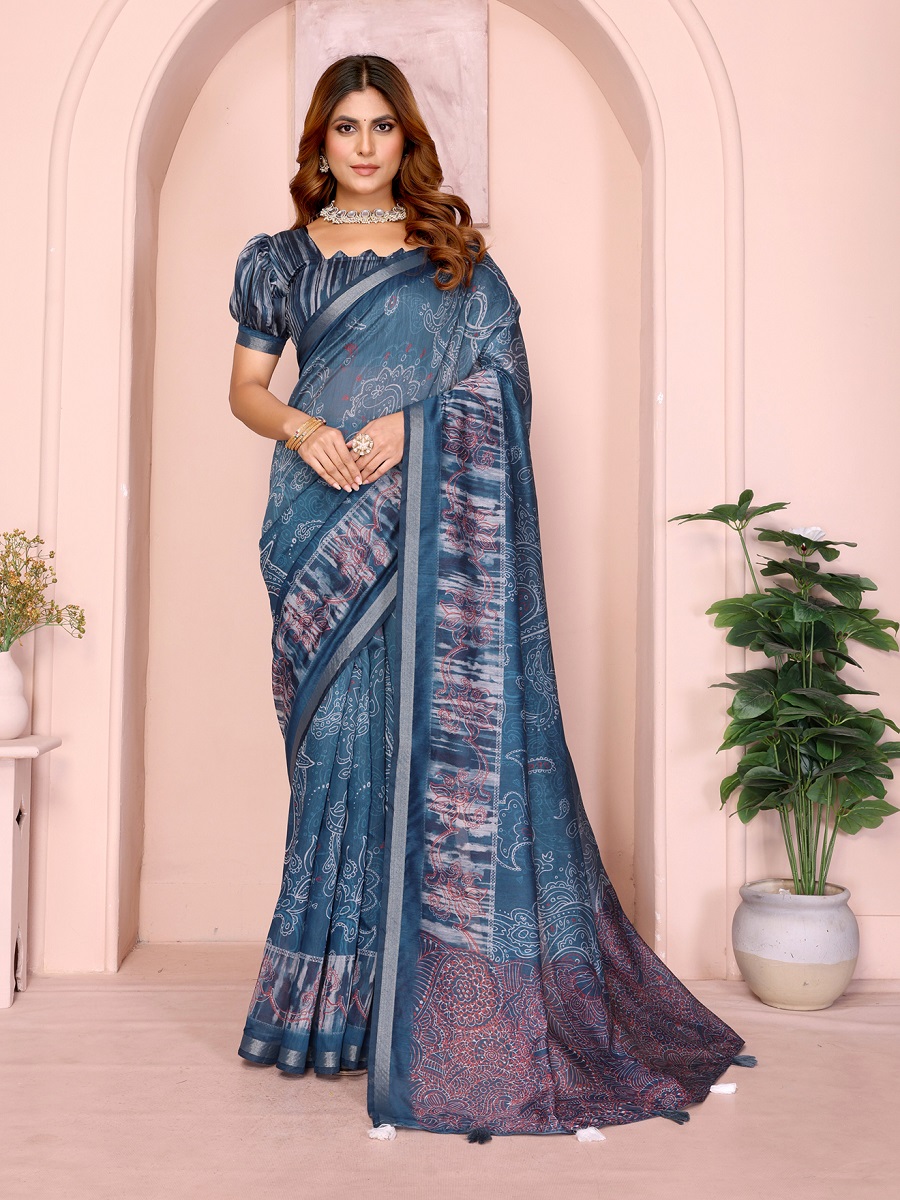 Chanderi Digital Print Saree With Unstiched Blouse Piece