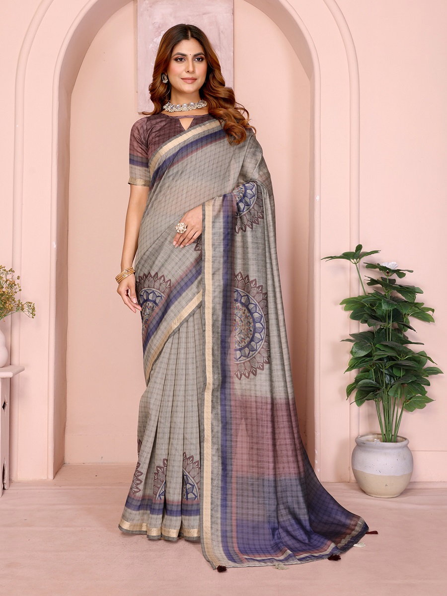 Chanderi Digital Print Saree With Unstiched Blouse Piece