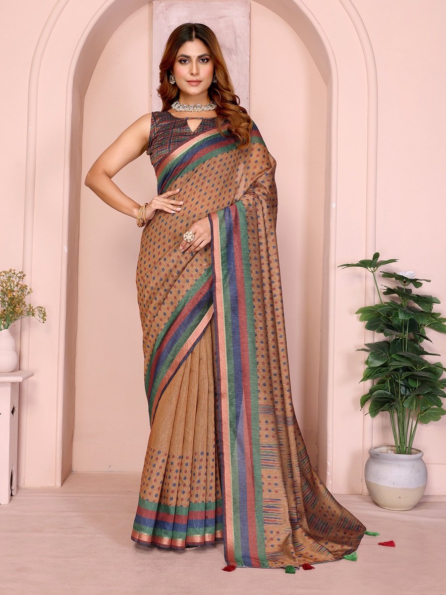 Chanderi Digital Print Saree With Unstiched Blouse Piece