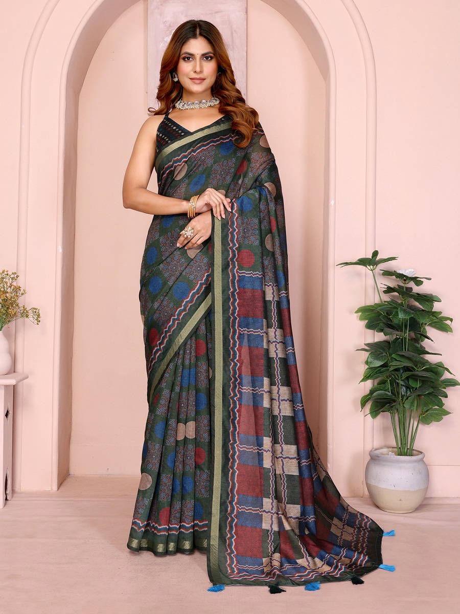 Chanderi Digital Print Saree With Unstiched Blouse Piece