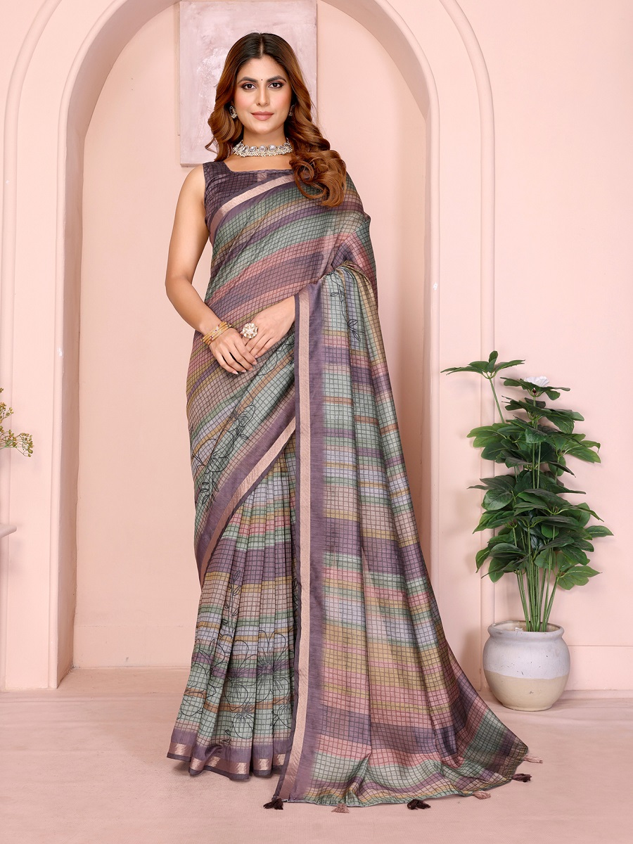 Chanderi Digital Print Saree With Unstiched Blouse Piece