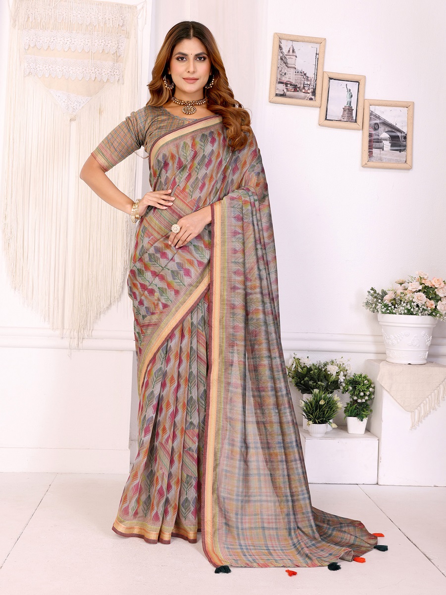 Chanderi Digital Print Saree With Unstiched Blouse Piece