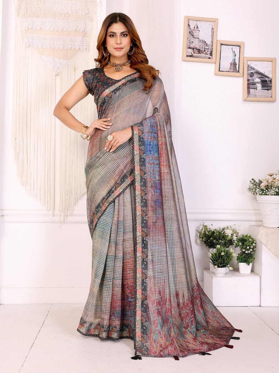 Chanderi Digital Print Saree With Unstiched Blouse Piece