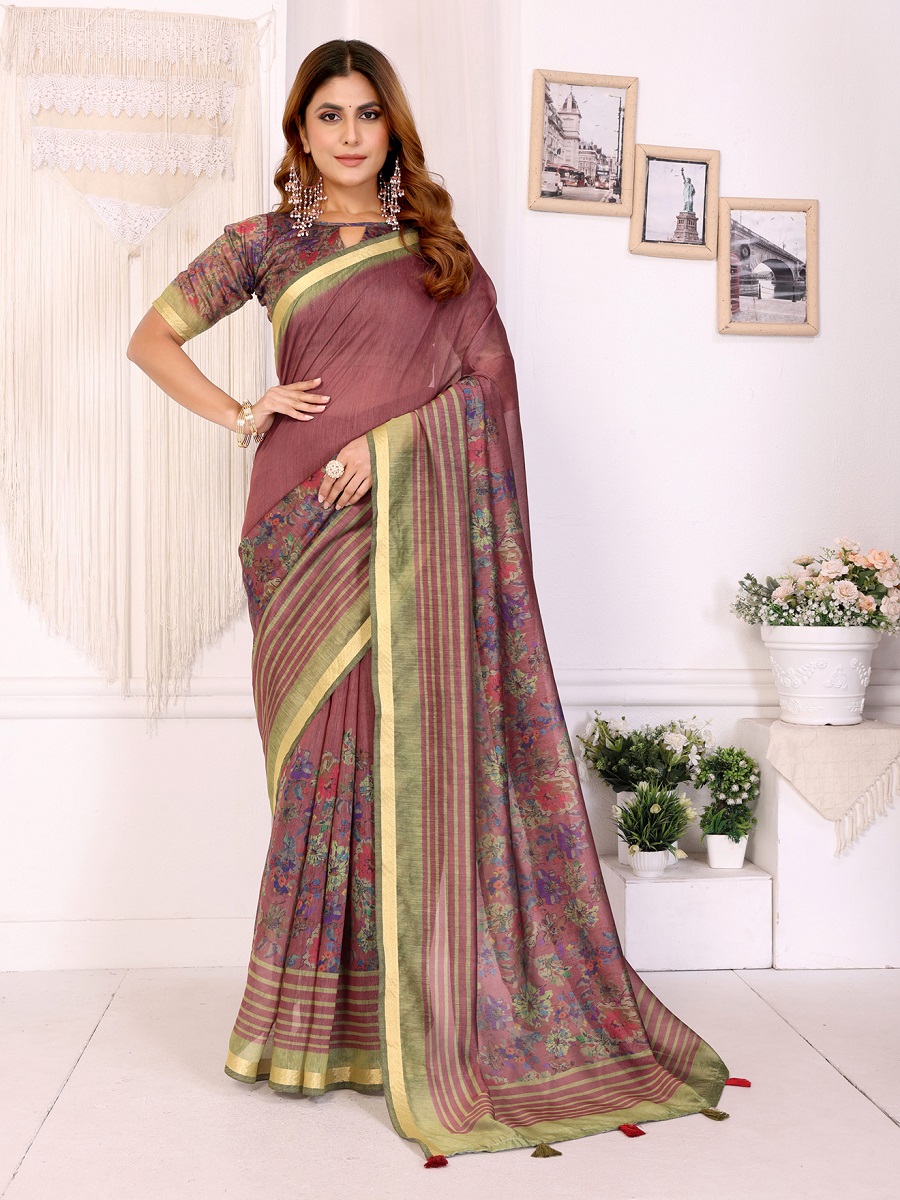 Chanderi Digital Print Saree With Unstiched Blouse Piece