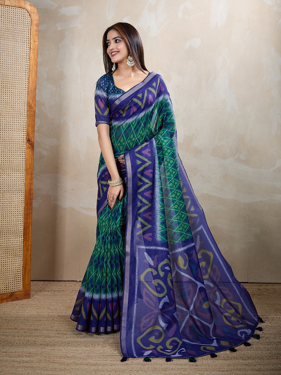Chanderi Digital Print Saree With Unstiched Blouse Piece