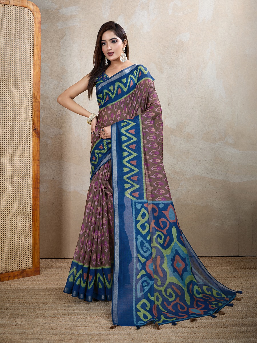 Chanderi Digital Print Saree With Unstiched Blouse Piece