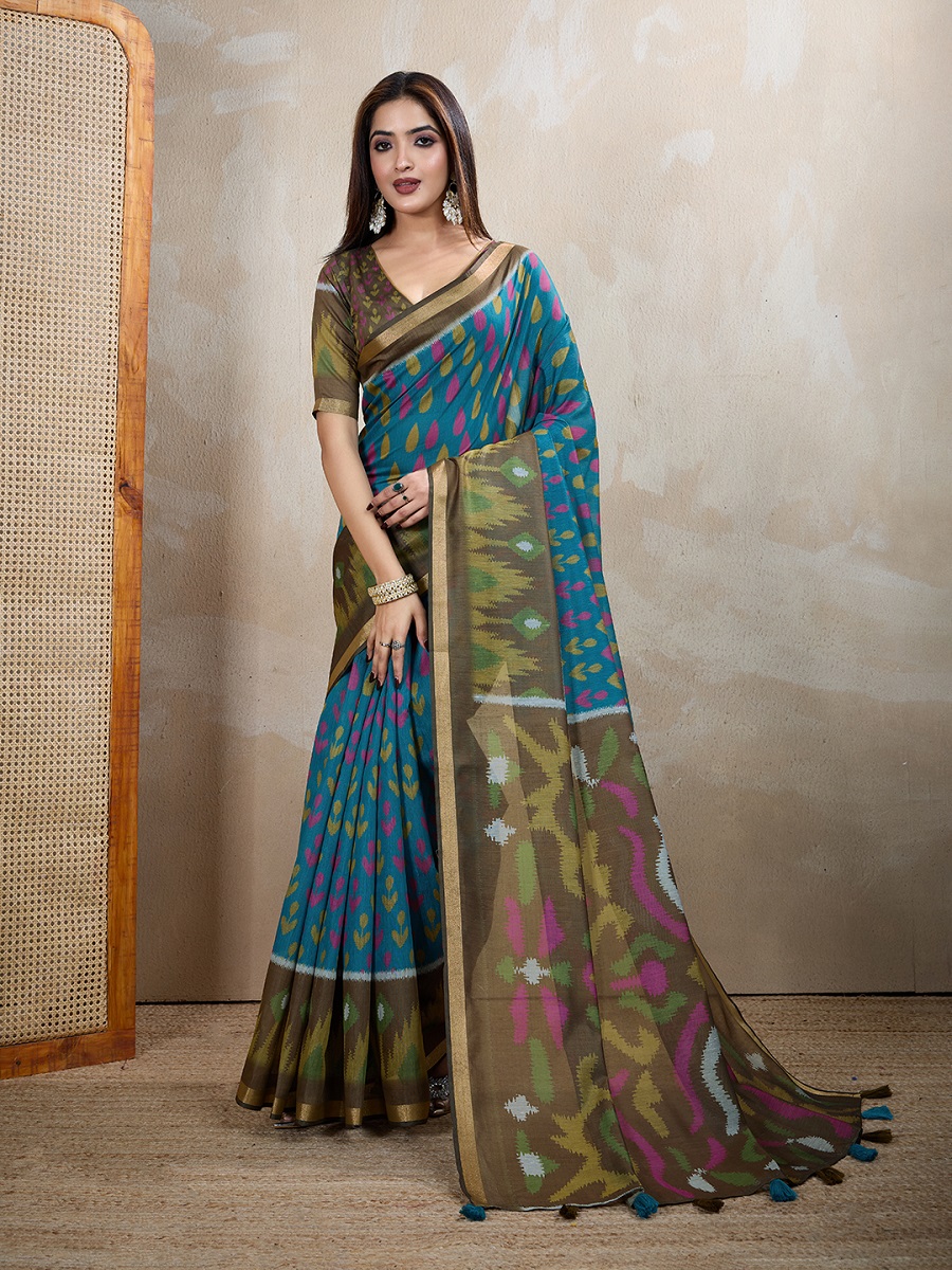 Chanderi Digital Print Saree With Unstiched Blouse Piece