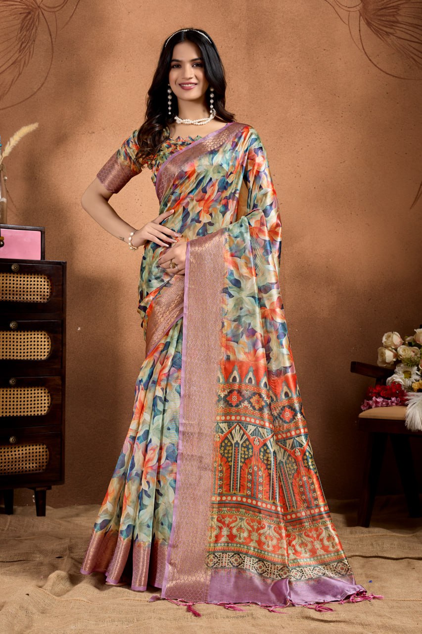 Soft Silk Saree with Ethnic Motif Pallu & Zari Border