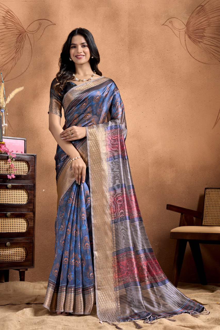 Silk Blend Woven Saree With Unstiched Blouse Piece