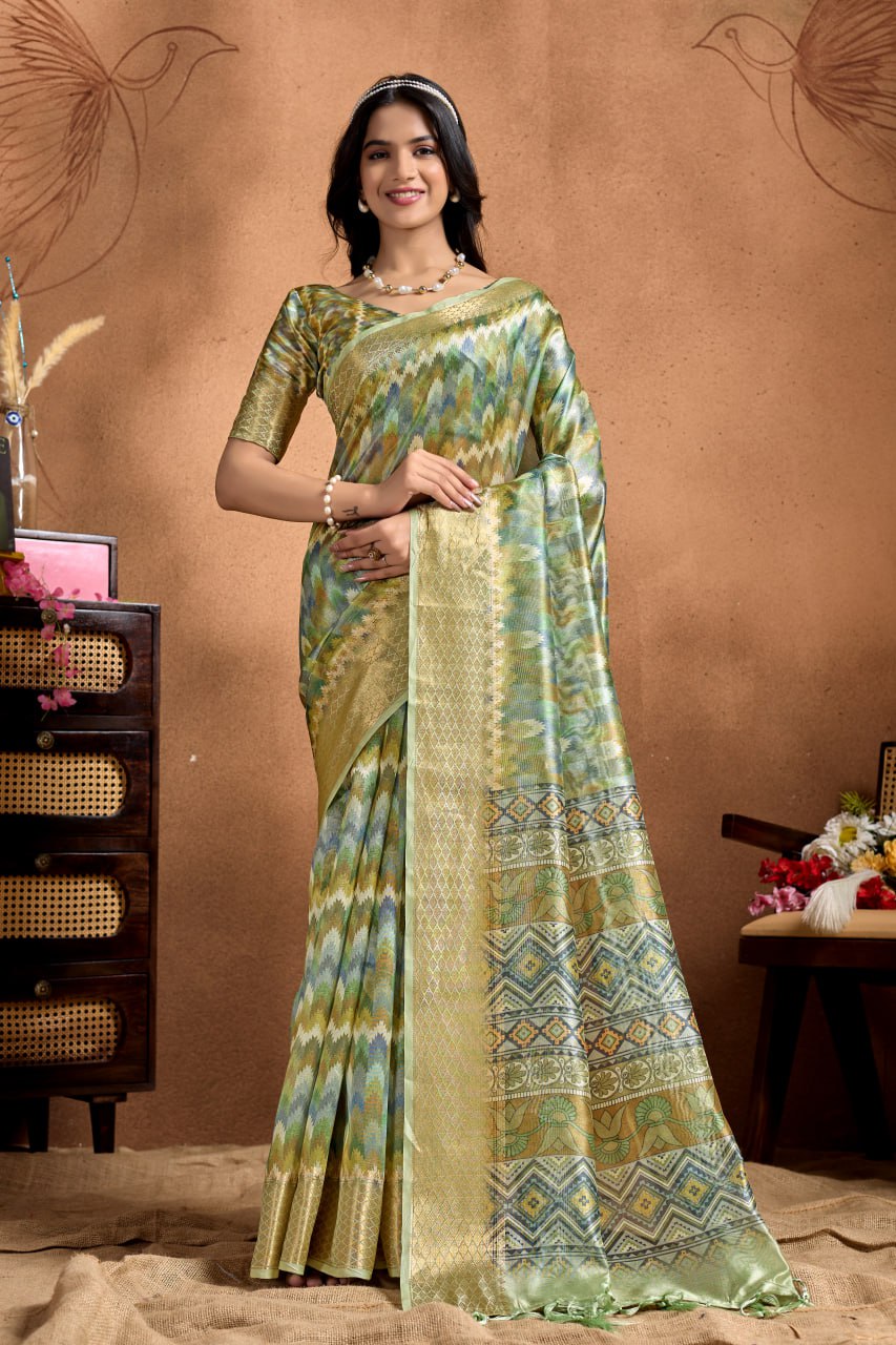 Silk Blend Woven Abstract Saree With Unstiched Blouse Piece
