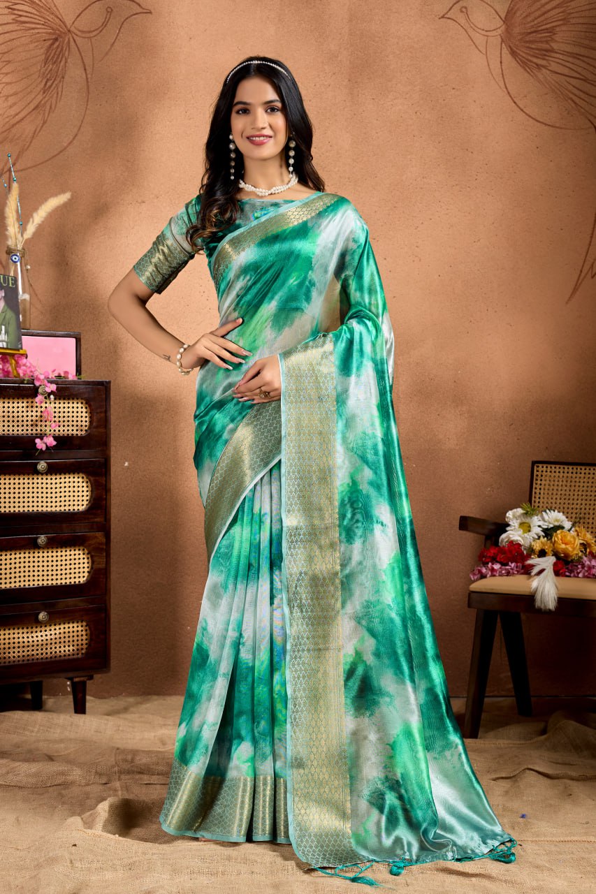 Silk Blend Abstract Saree With Unstiched Blouse Piece