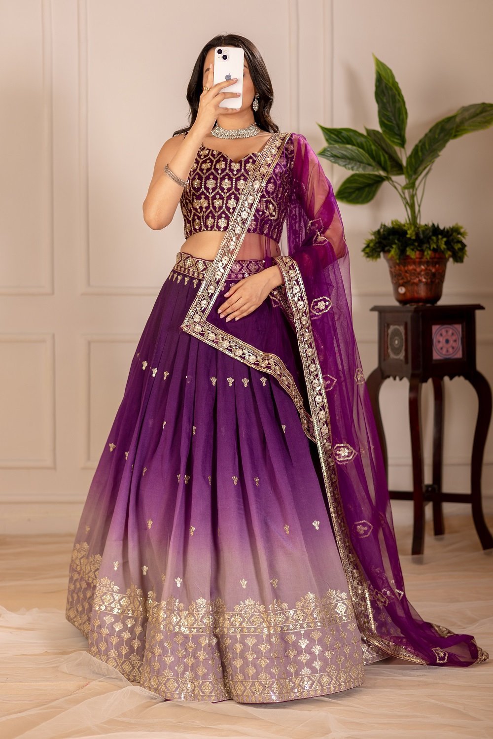 Malishka Export Womens Wine Simmer Silk Embroidery Lehenga Choli Set