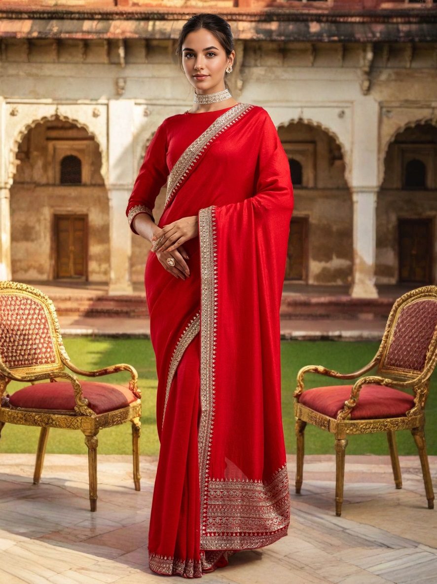 Vichitra Coding sequence Saree With Unstiched Blouse Piece