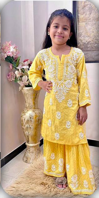Girl's Rayon Embroidery Straight Kurta With Sharara