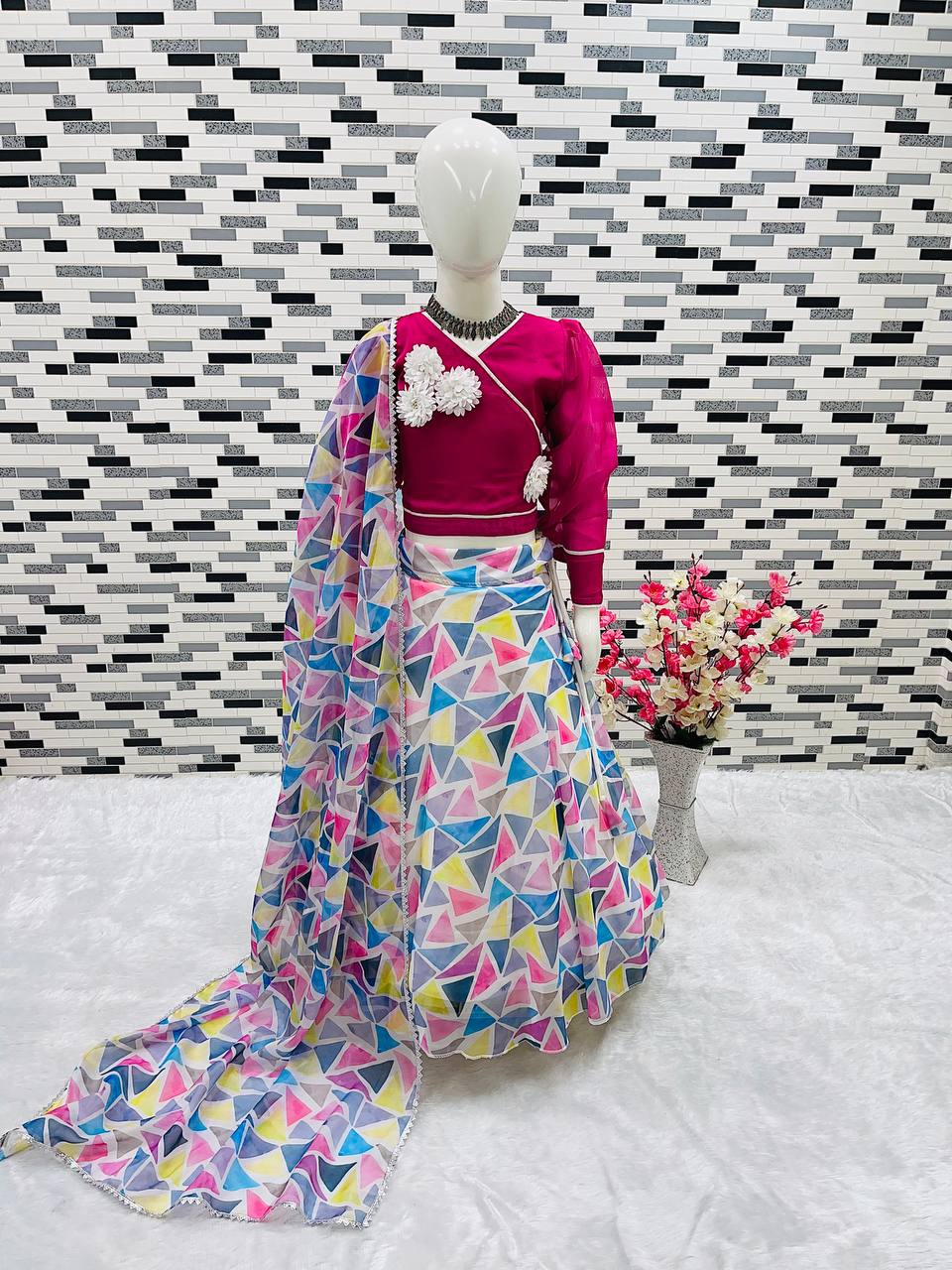 Girl's Soft Organza Digital Print Lehenga Choli