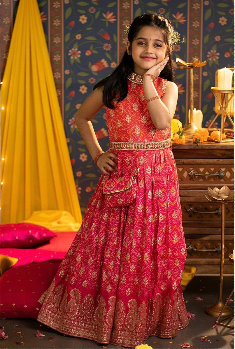 Girl's Faux Georgette Digital Print Anarkali Gown With Dupatta