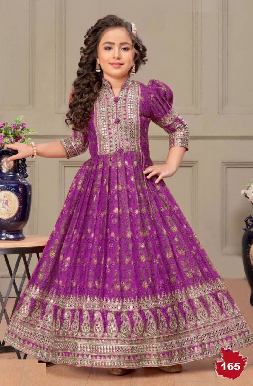 Girl's Chinon Silk Digital Print Anarkali Gown With Dupatta
