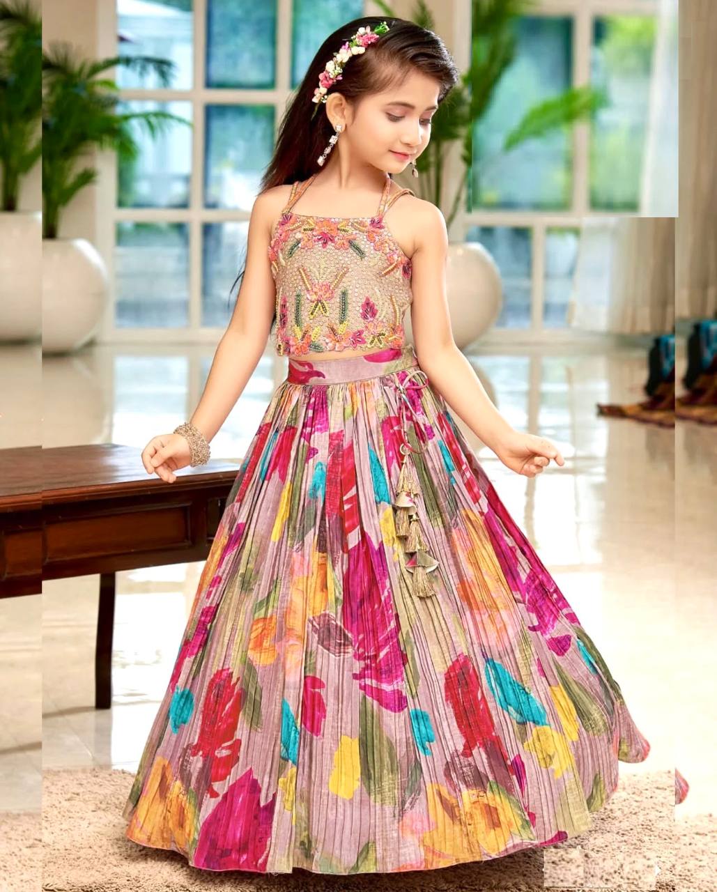 Girl's Chinon Silk Printed Lehenga Choli