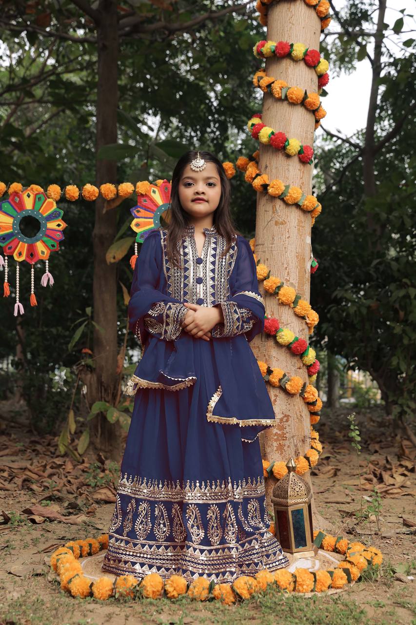 Girl's Faux Georgette Embroidery Anarkali Gown With Dupatta