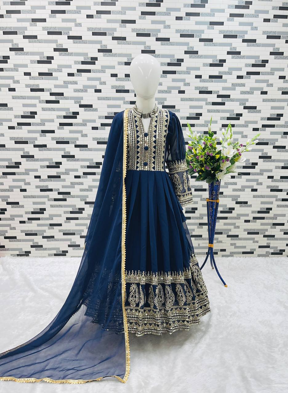Girl's Faux Georgette Embroidery Anarkali Gown With Dupatta