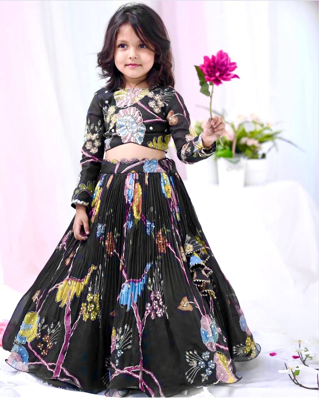 Girl's Chinon Silk Digital Print Lehenga Choli