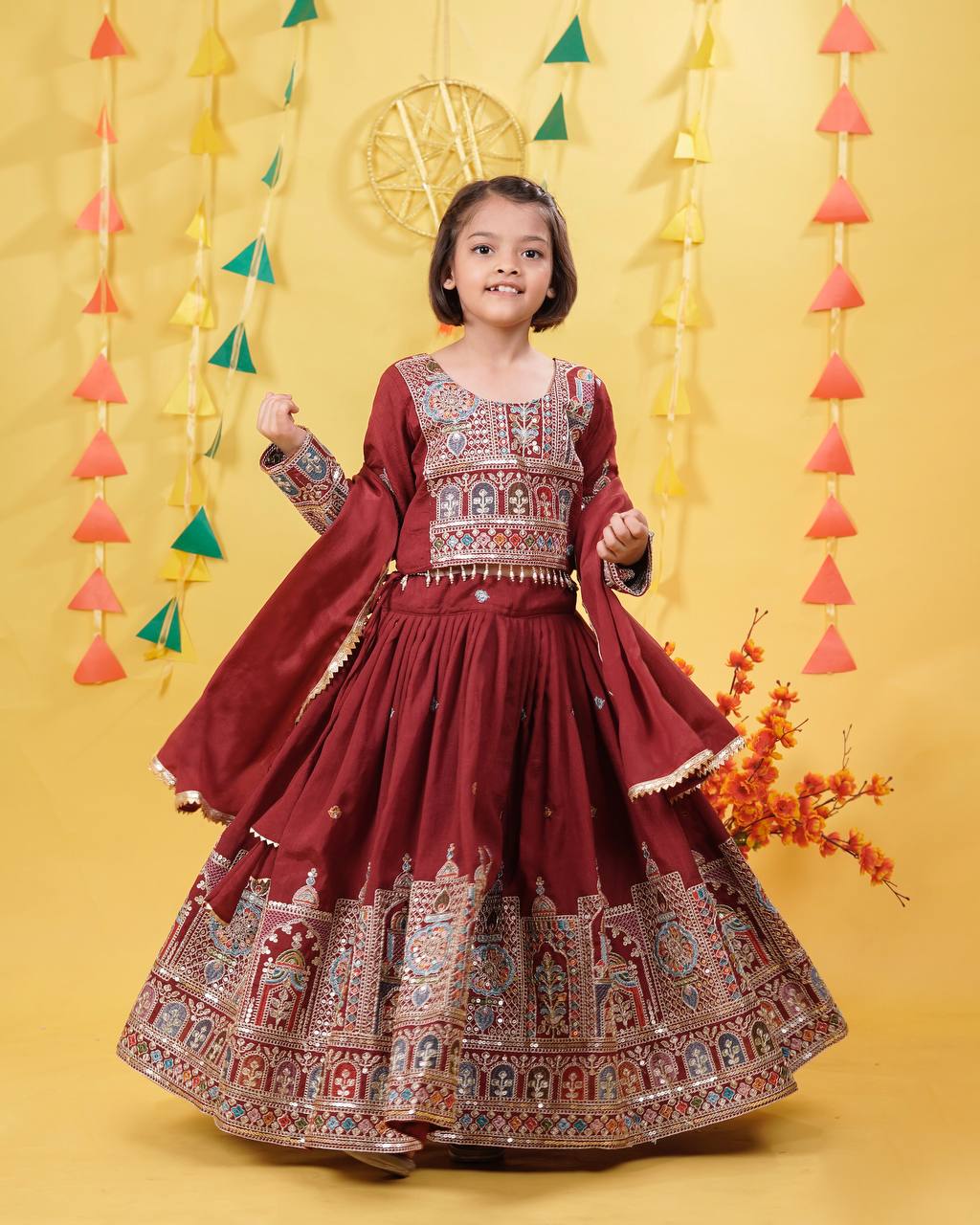 Girl's Vichitra Embroidery Lehenga Choli With Dupatta