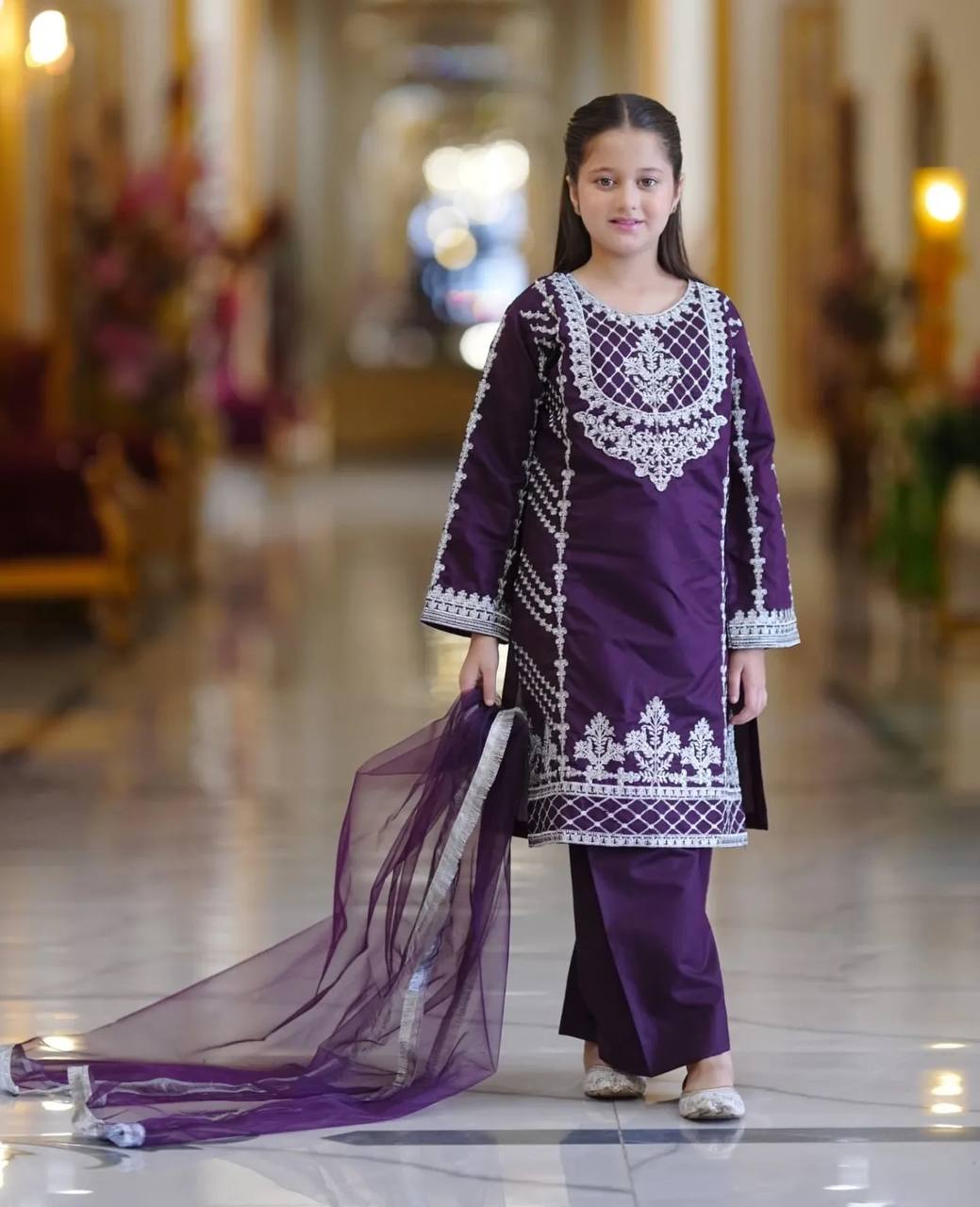 Girl's Creap Embroidery Straight Kurta Pant With Dupatta