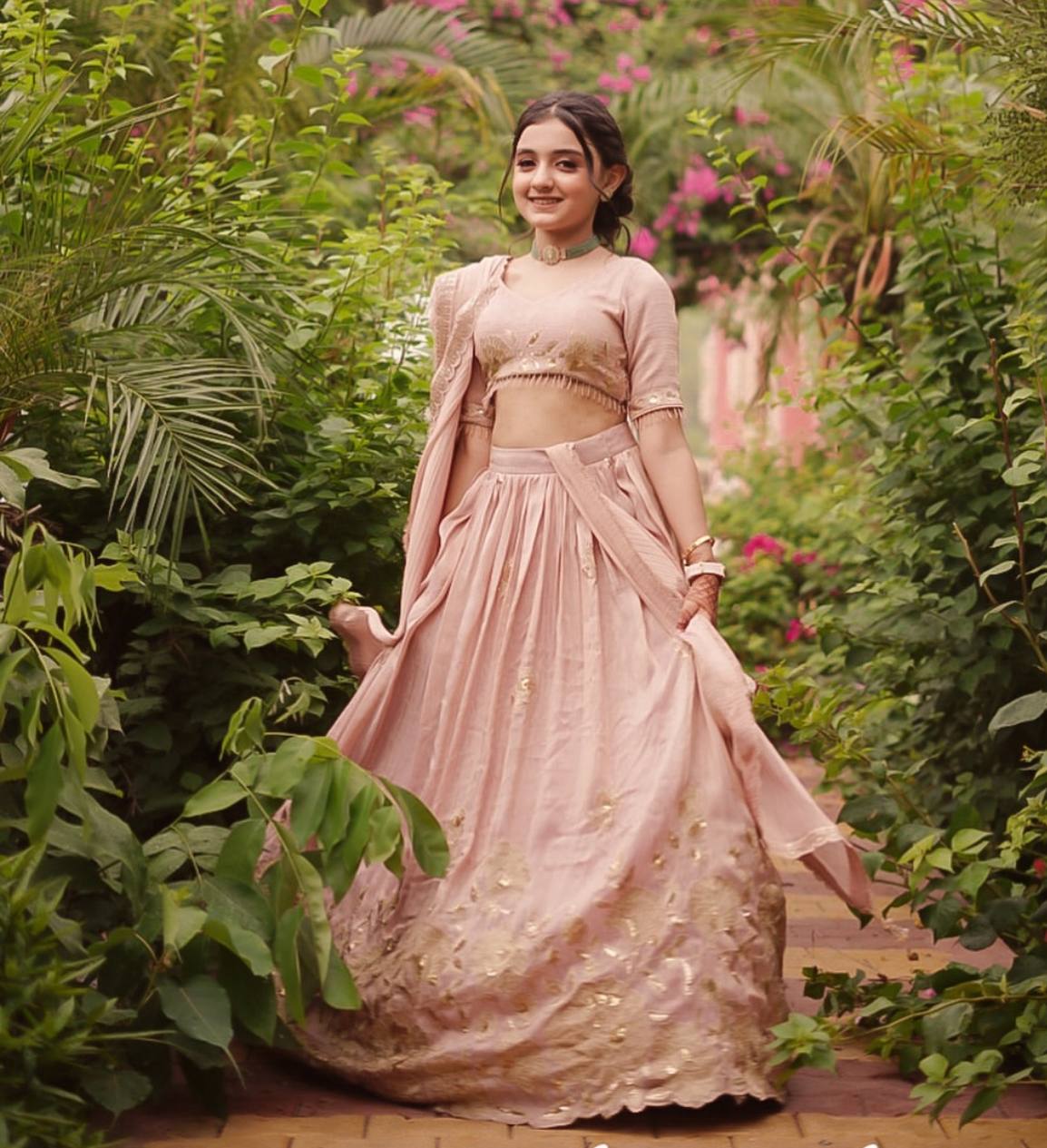 Girl's Crepe Embroidery Lehenga Choli With Dupatta