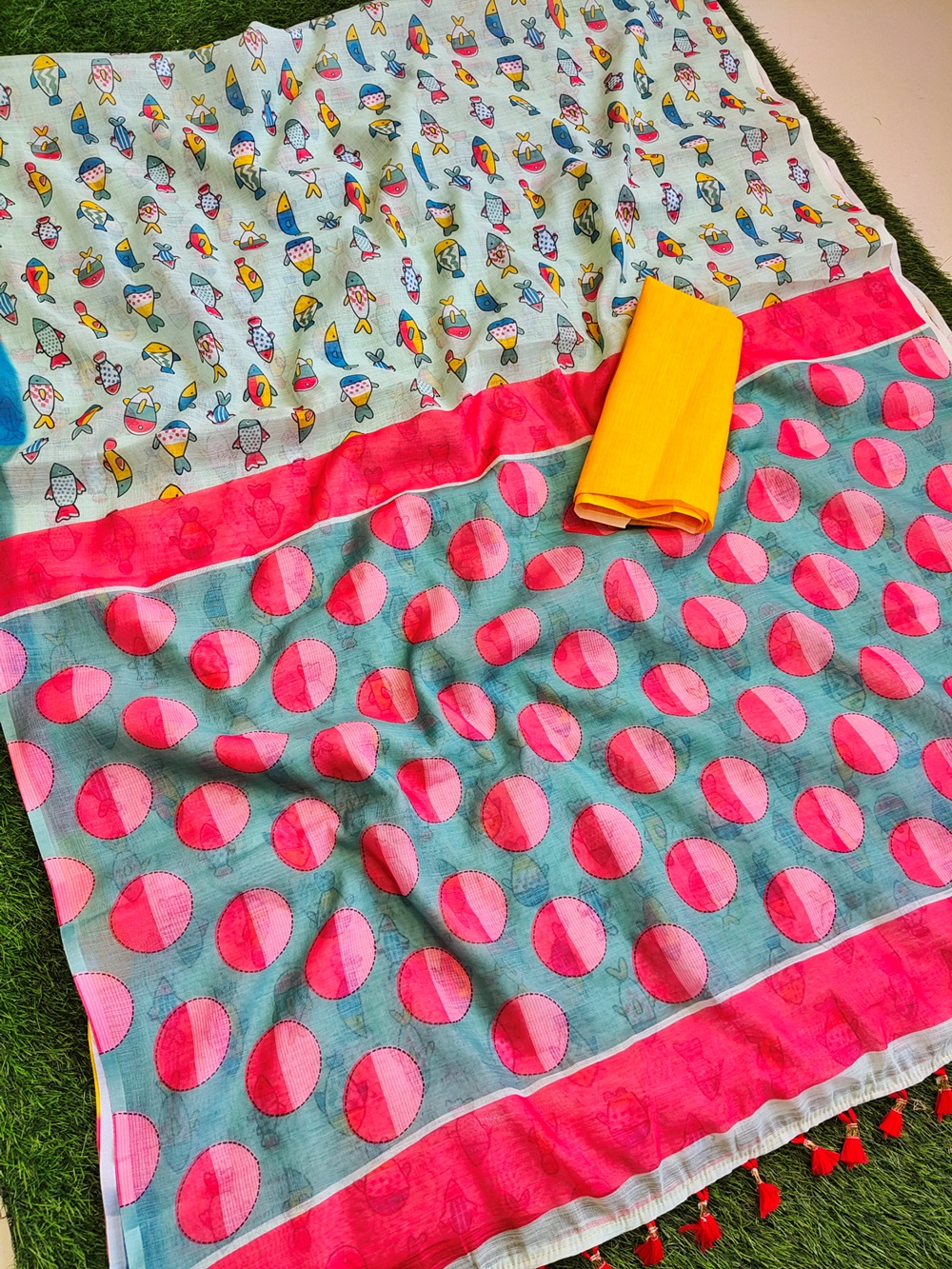 Linen Cotton Digital Print Saree With Unstiched Blouse Piece